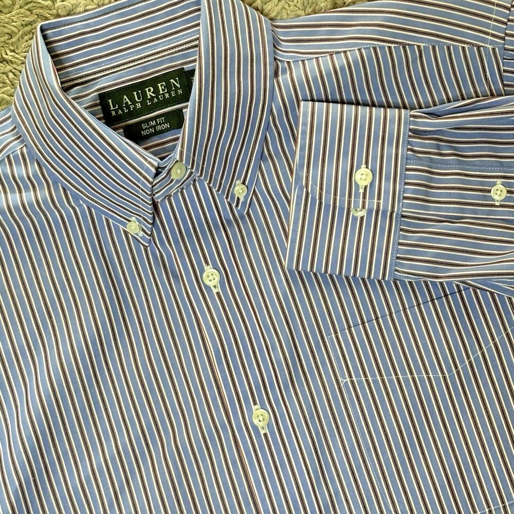 Mens‎ Lauren Ralph Lauren 15 1/2 34/35 Collared Dress Shirt Blue Blue Striped
